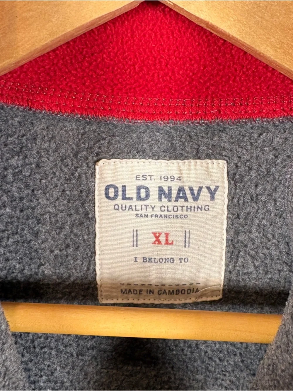 Vintage Old Navy Y2K Quarter-Zip Spell Out Fleece Grey & Red Sweater